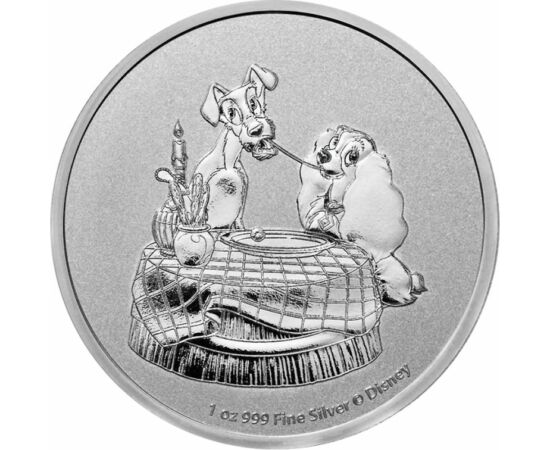 2 dolari, Doamna şi Vagabondul, greutate, argint de 999/1000, 31,1 g, Niue, 2022