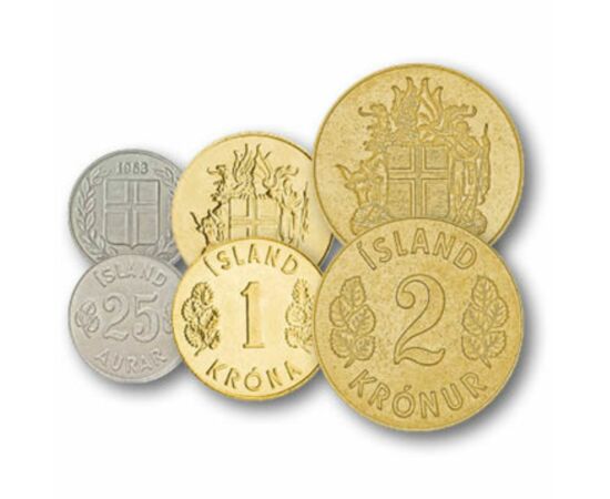 1, 5, 10, 25 aurar, 1, 2 coroane, ,  , 0, Islanda, 1946-1971