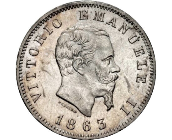 1 liră, Victor Emanuel al II-lea, , argint de 900/1000, 4,6 g, Italia, 1863-1867