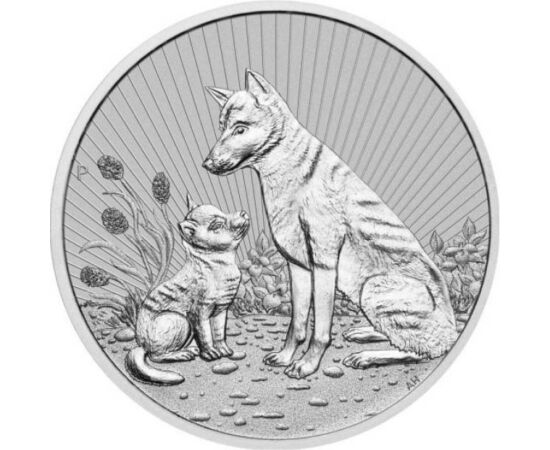 2 dolari, Dingo cu căţeluşul lui, argint de 999,9/1000, 62,2 g, Australia, 2022