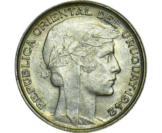 20 centesimo, Femeie cu bonetă frigiană, , argint de 720/1000, 3 g, Uruguay, 1942