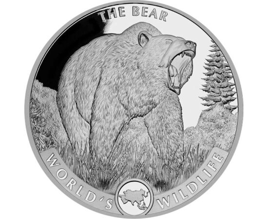 20 franci, Ilustraţie urs, argint de 999,9/1000, 31,1 g, Congo, 2022