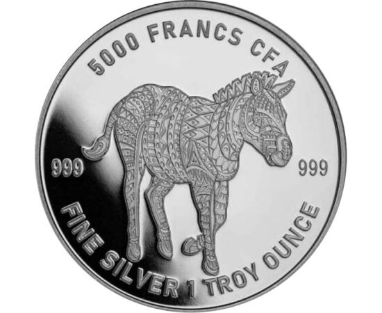 5000 franci, Zebră, , argint de 999/1000, 31,1 g, Republica Ciad, 2022