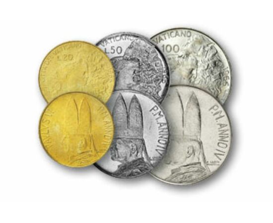 1, 2, 5, 10, 20, 50, 100 lire, ,  , 0, Vatican, 1966