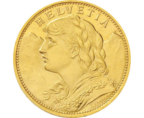  20 franci, Helveţia, 1883-1949, aur, Elveţia