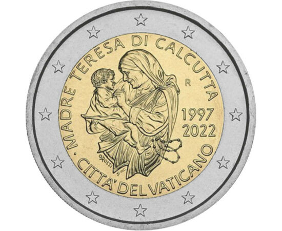 2 euro, Maica Tereza cu copilaş, , cupru, nichel, 8,52 g, Vatican, 2022
