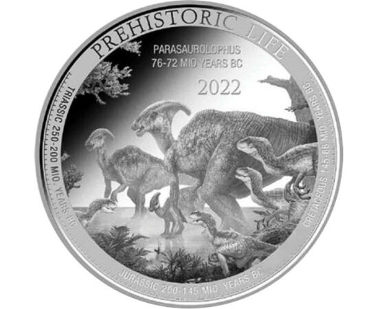 20 franci, Dinozaur parasaurolophus, argint de 999,9/1000, 31,1 g, Congo, 2022