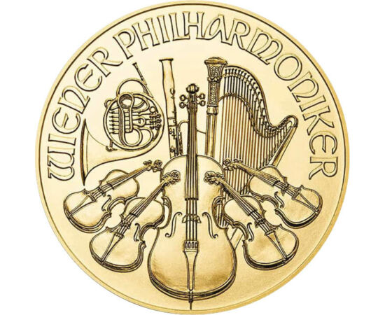25 euro, Filarmonicii din Viena, instrumente, aur de 999,9/1000, 7,78 g, Austria, 2023