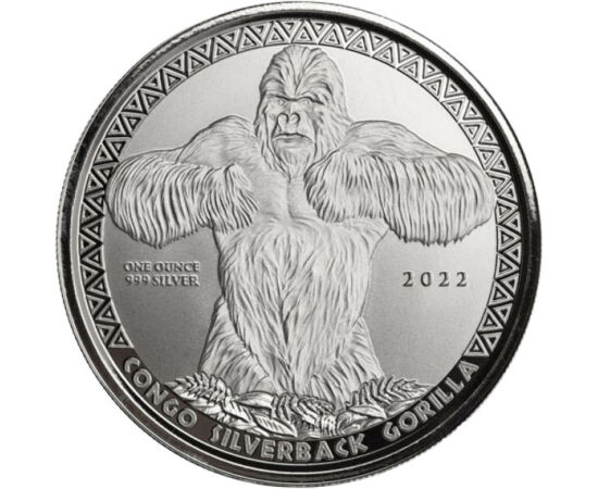 500 franci, Gorila de munte, , argint de 999/1000, 31,1 g, Congo, 2022