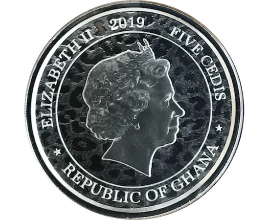 5 cedi Elisabeta a II-a  val.nom. argint de 999/1000 311 g Ghana 2019