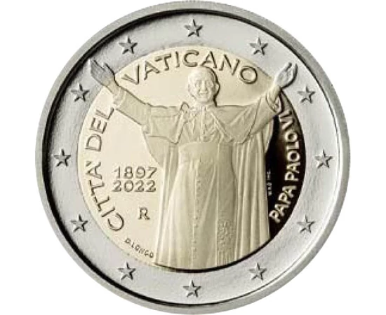 2 euro, Papa Paul al VI-lea, , cupru, nichel, 8,5 g, Vatican, 2022