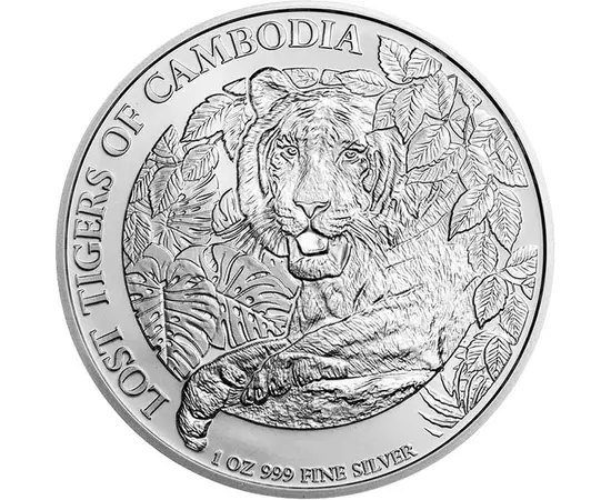 3000 riel, Ilustraţie tigru, argint de 999/1000, 31,1 g, Cambodgia, 2023