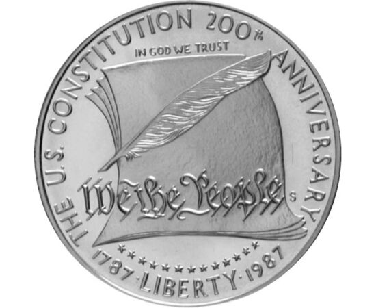 1 dolar, Semnătorii Constituţiei, val. nominală, argint de 900/1000, 26,73 g, SUA, 1987