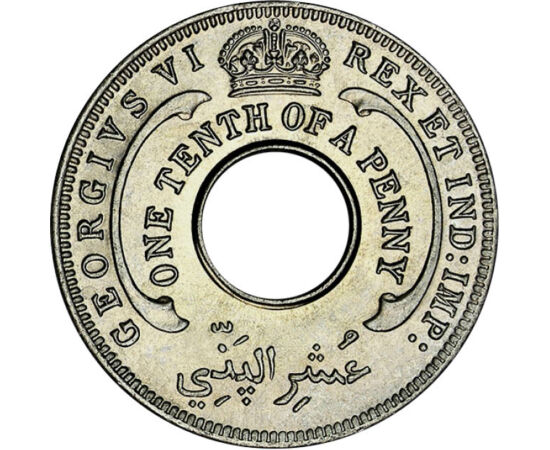 1/10 pence, Monedă cu gaură, hexagramă, , cupru, nichel, 1,9 g, Africa de Vest Britanică, 1938-1947