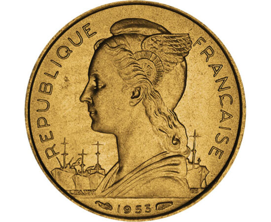 20 franci, Figura Marianne, , aluminiu, bronz, 4 g, Madagascar, 1953