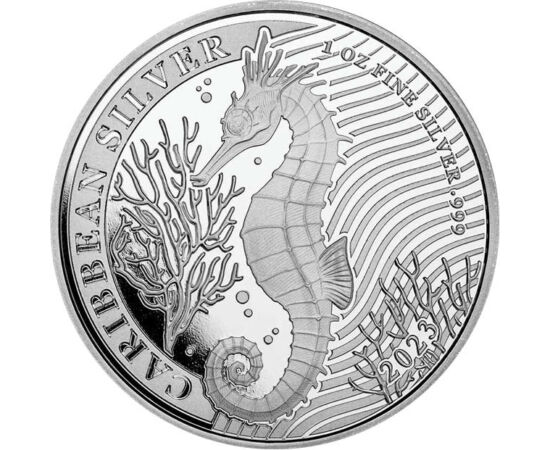 1 dolar, Căluţ de mare, recife de corali, , argint de 999/1000, 31,1 g, Barbados, 2023