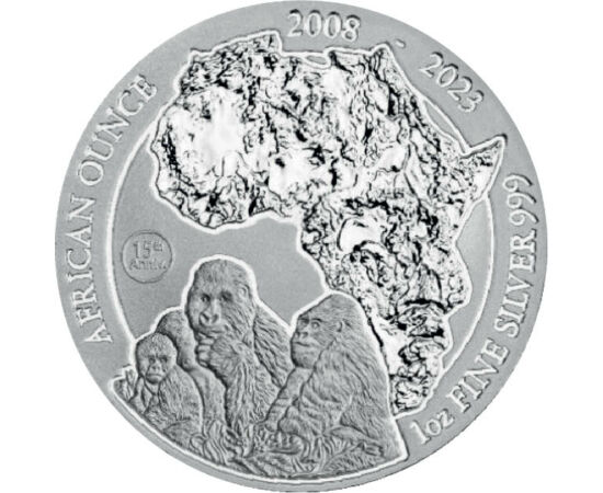 50 franci, Harta Africa, gorile, , argint de 999/1000, 31,1 g, Rwanda, 2023