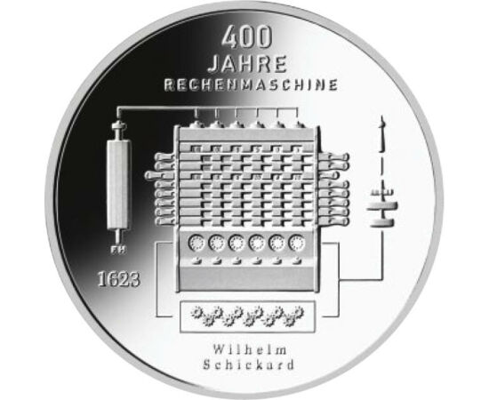 20 euro, Prima maşină de calcul numeric mecanic, argint de 925/1000, 18 g, Germania, 2023