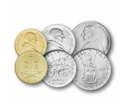 1, 2, 5, 10, 20, 50, 100 lire, ,  , 0, Vatican, 1967
