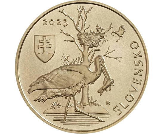 5 euro Barza neagră pescuind stemă  cupru nichel 19 g Slovacia 2023
