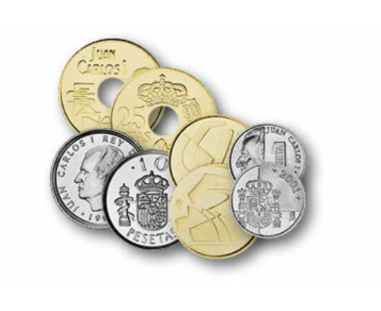 1, 5, 10, 25, 50, 100, 200, 500 peseta, ,  , 0, Spania, 2000-2001