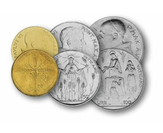 1, 2, 5, 10, 20, 50, 100 lire, ,  , 0, Vatican, 1968