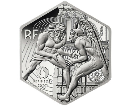 10 euro, Hercule,Notre Dame, Cinci inele olimpice, argint de 500/1000, 17 g, Franţa, 2024