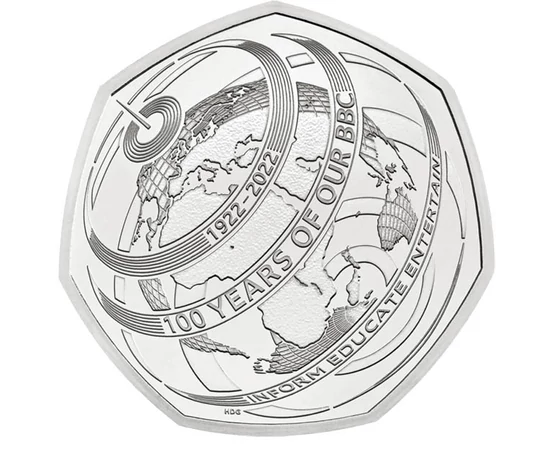 GB/ 50 pence, BBC 100 de ani, 2022, Marea Britanie