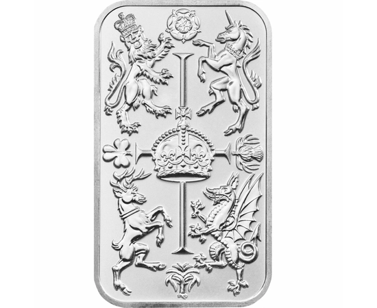 lingou de argint, Leul, unicornul, dragonul, cerbul, argint de 999,9/1000, 31,1 g, Marea Britanie, 2023