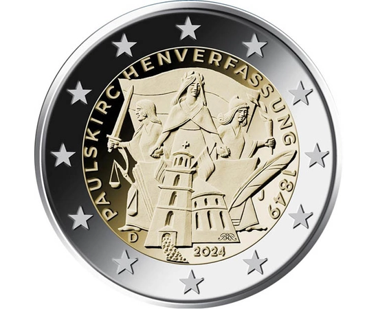 2 euro, Biserica Sf. Paul, figuri alegorice,, cupru, nichel, 8,5 g, Germania, 2024