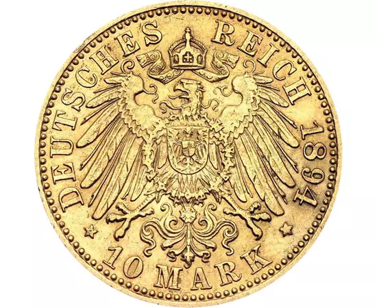 10 mărci, Portretul împăratului Wilhelm al II-lea, aur de 900/1000, 3,98 g, Imperiul German, 1890-1912