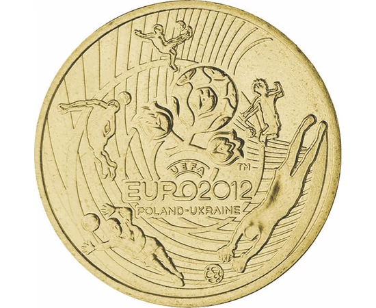 2 zloţi, Scene de fotbal, logoul UEFA 2012, Brass, 8,15 g, Polonia, 2012