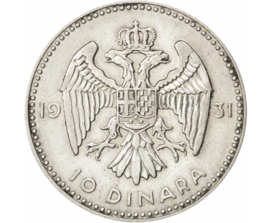 YUG/ 10 dinari Alexandru Ag 1931 Iugoslavia