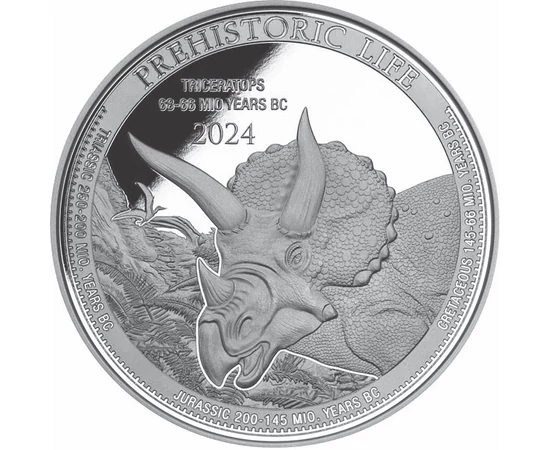 20 franci, Triceratops, , argint de 999,9/1000, 31,1 g, Congo, 2024