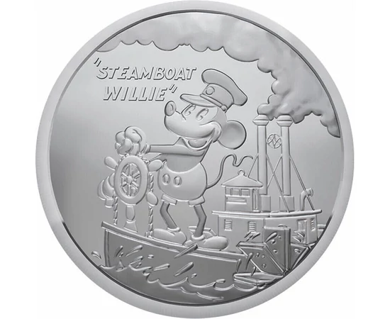 50 cenţi, Mickey pe vapor cu aburi, argint de 999/1000, 31,1 g, Insulele Fiji, 2024