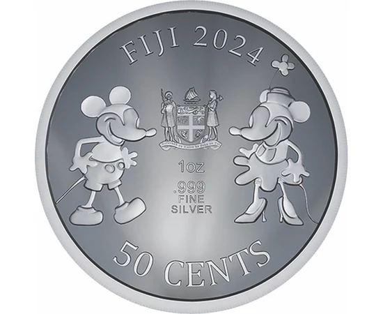 50 cenţi Mickey Minnie stemă val. nom.  argint de 999/1000 311 g Insulele Fiji 2024