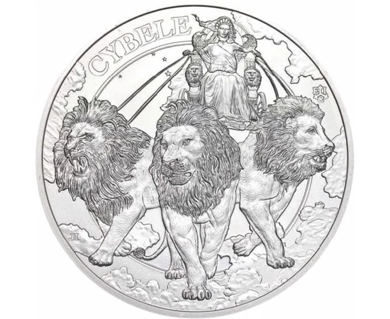 1 liră, Cybele, pe un car tras de lei, argint de 999/1000, 31,1 g, Insula Sfânta Elena, 2024