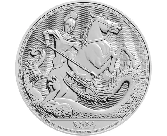 2 lire, Sf. Gheorghe Purtătorul de biruinţă,, argint de 999/1000, 31,1 g, Marea Britanie, 2024
