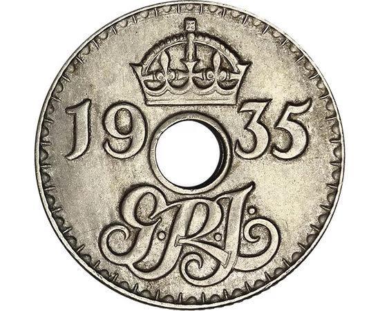 6 pence, Monogramă, coroană, , cupru, nichel, 2,67 g, Noua Guinee, 1935