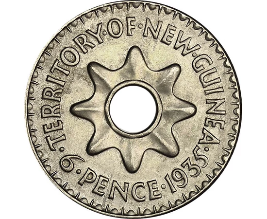 6 pence Valoare nominală  cupru nichel 267 g Noua Guinee 1935