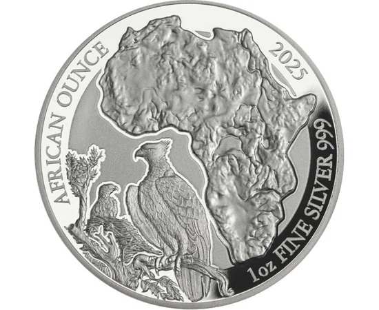 50 franci, Africa, vulturul marţial, , argint de 999/1000, 31,1 g, Ruanda, 2025