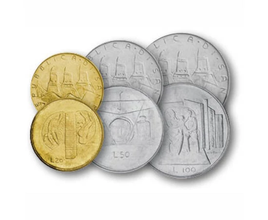 1 2 5 10 20 50 100 lire    0 San Marino 1976