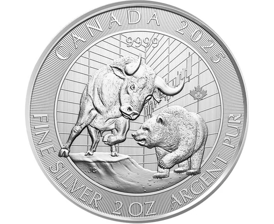 10 dolari, Taurul şi ursul, , greutate, argint de 999,9/1000, 62,2 g, Canada, 2025
