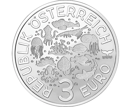 3 euro Animale de mare valoare nom. cupru nichel 16 g Austria 2025