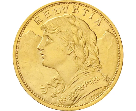  20 franci, Helveţia, 1883-1949, aur, Elveţia