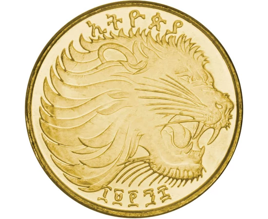 10 cenţi, Cap de leu, Brass, 4,5 g, Etiopia, 1977-2005