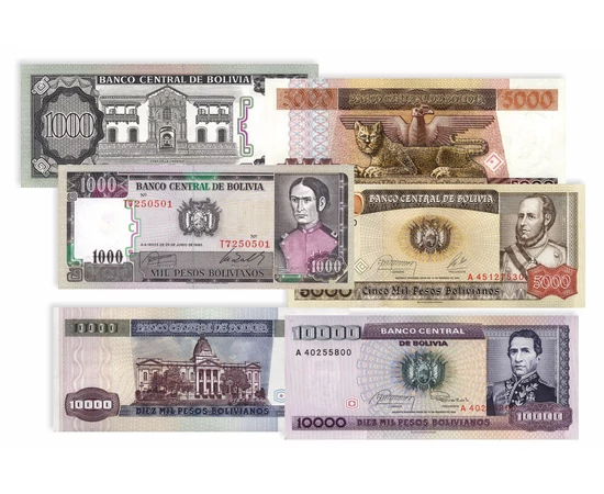1000 5000 10000 50000 100000 pesos boliviano    0 Bolivia 1982-1984