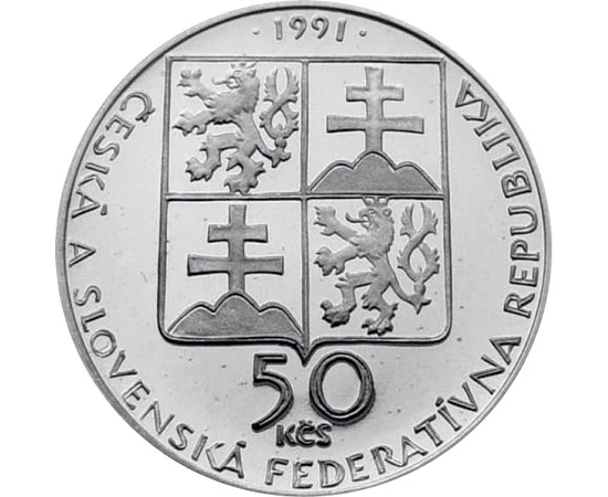 50 coroane Stemă val.nom.  argint de 700/1000 7 g Cehoslovacia 1991