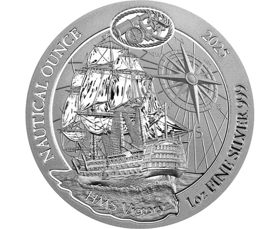 50 franci, HMS Victory, busolă, , argint de 999/1000, 31,1 g, Ruanda, 2025