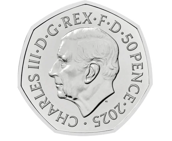 50 pence Charles al III-lea val. Nominală  cupru nichel 8 g Marea Britanie 2025